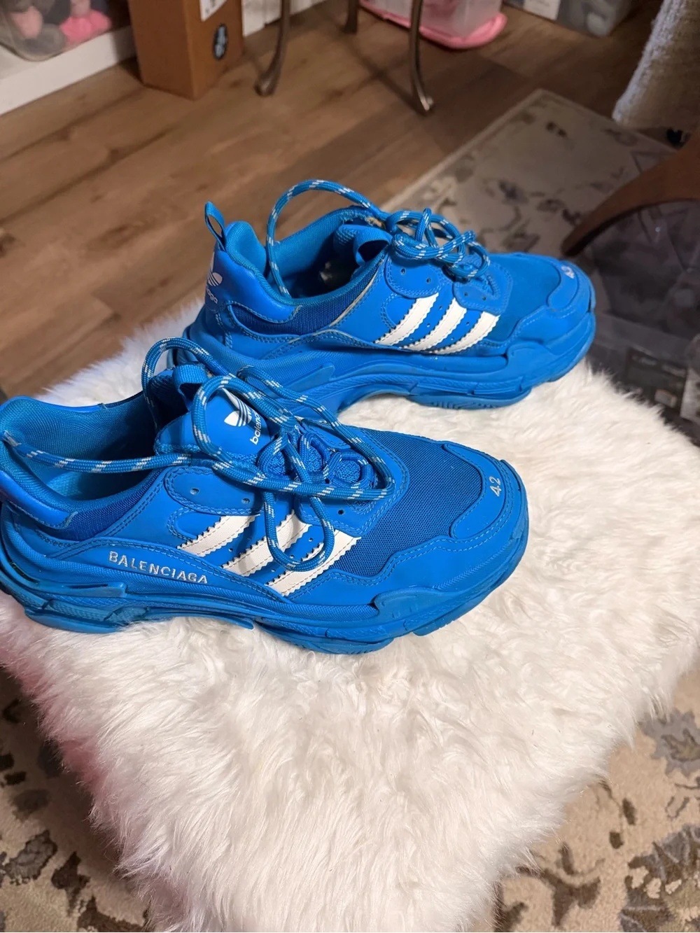 Balenciaga Electric Blue Sneakers with White Stripes